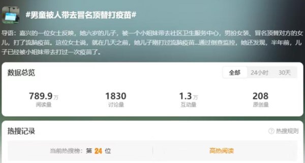 涨盈配 6岁男童2次被邻居“男扮女装”，顶替女孩打疫苗！警方立案，接种医院回应